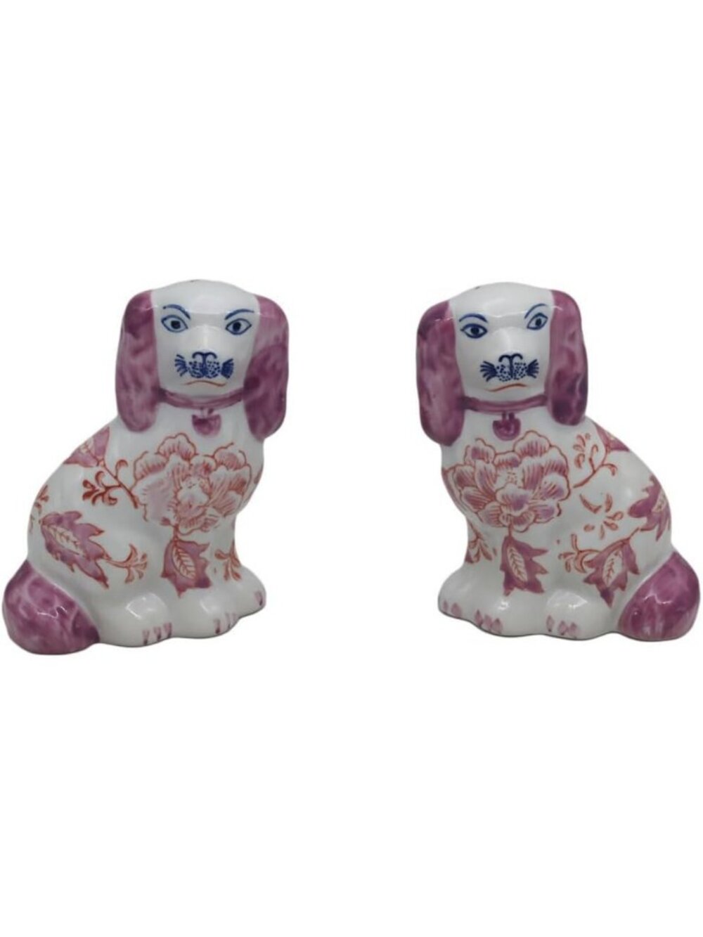 Hand-Painted Purple Antique Dog Figurine Set | Ceramic Home Décor Sculpture Pair